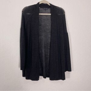 Eileen Fisher Black Open Knit 100% Merino Wool Open Cardigan Sweater